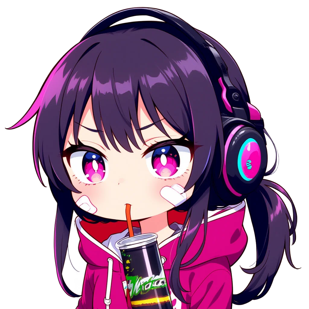 Purple gamer girl sipping