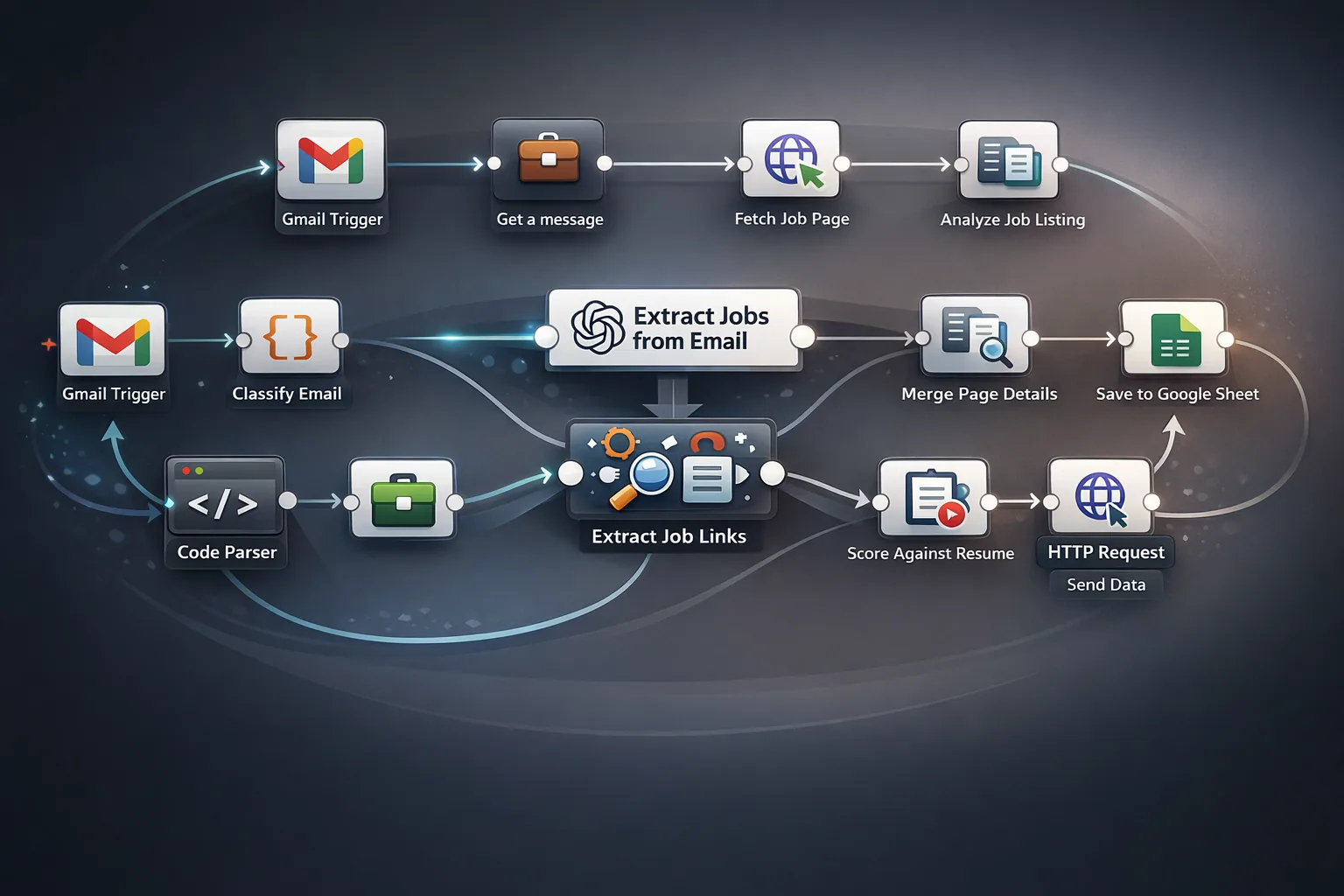 Job Email Watcher n8n workflow diagram
